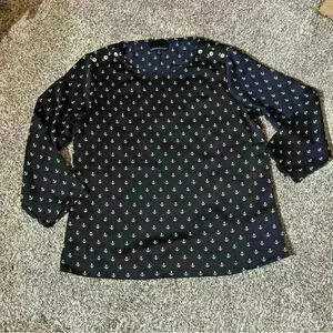 Cynthia Rowley M Anchor Print Blouse Button Shoulder Long Sleeve Top